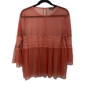 Mesh Shirt Top L Rose Pink VGUC Vintage Style Dressy Holiday - Ups and Downs